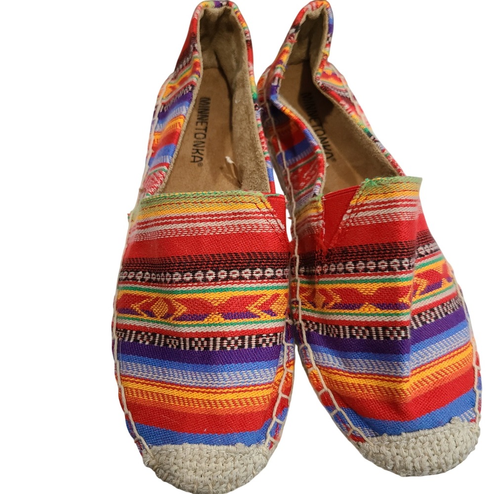 Minnetonka Womens 6M Espadrille Flats Multi Color Woven Baja Slip On Shoes 60622